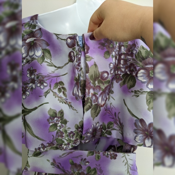 Vintage Purple Floral Full Skirt Dress - Picture 7 of 7